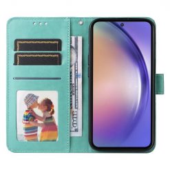 Kryty na mobil | Peňaženkové puzdro Embossing Pattern Slnečnica zelené – Samsung Galaxy A35 5G | Kryty na mobil