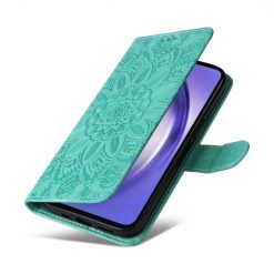 Kryty na mobil | Peňaženkové puzdro Embossing Pattern Slnečnica zelené – Samsung Galaxy A35 5G | Kryty na mobil