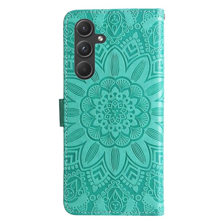 Peňaženkové puzdro Embossing Pattern Slnečnica zelené – Samsung Galaxy A55 5G | Kryty na mobil Kryty na mobil | Peňaženkové puzdro Embossing Pattern Slnečnica zelené – Samsung Galaxy A55 5G | Kryty na mobil