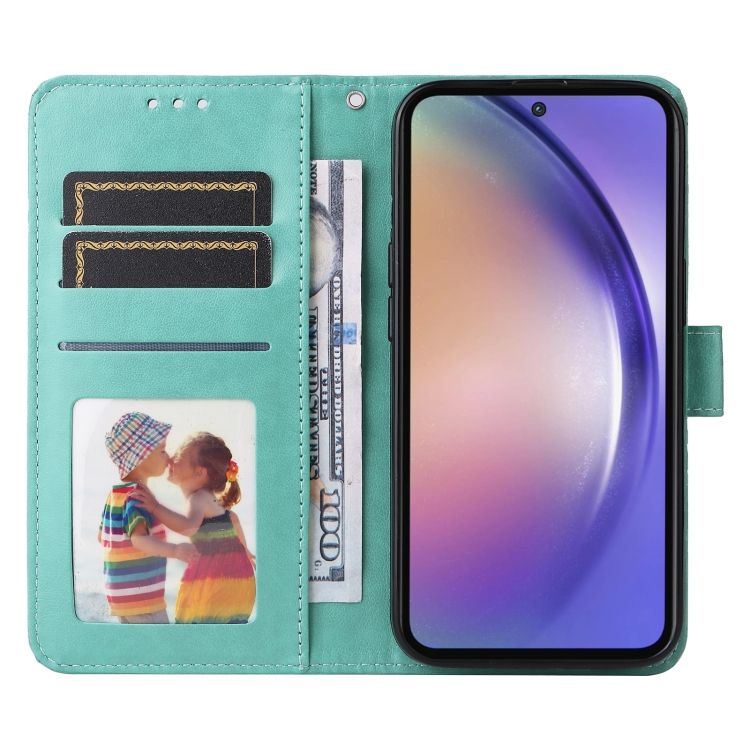 Peňaženkové puzdro Embossing Pattern Slnečnica zelené – Samsung Galaxy A55 5G | Kryty na mobil Kryty na mobil | Peňaženkové puzdro Embossing Pattern Slnečnica zelené – Samsung Galaxy A55 5G | Kryty na mobil