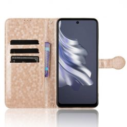 Kryty na mobil | Peňaženkové puzdro Honeycomb Dot Texture Case zlaté – Tecno Spark 20 Pro | Kryty na mobil