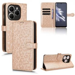 Kryty na mobil | Peňaženkové puzdro Honeycomb Dot Texture Case zlaté – Tecno Spark 20 Pro | Kryty na mobil