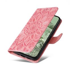 Kryty na mobil | Peňaženkové puzdro Embossing Pattern Slnečnica ružové – Google Pixel 8a | Kryty na mobil