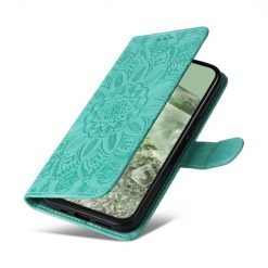 Kryty na mobil | Peňaženkové puzdro Embossing Pattern Slnečnica zelené – Google Pixel 8a | Kryty na mobil