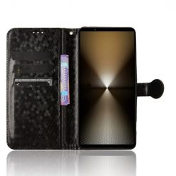 Kryty na mobil | Peňaženkové puzdro Honeycomb Dot Texture Case čierne – Sony Xperia 1 VI | Kryty na mobil