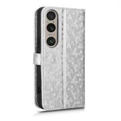 Peňaženkové puzdro Honeycomb Dot Texture Case strieborné – Sony Xperia 1 VI | Kryty na mobil Kryty na mobil | Peňaženkové puzdro Honeycomb Dot Texture Case strieborné – Sony Xperia 1 VI | Kryty na mobil