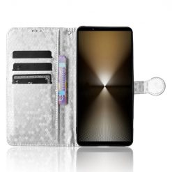 Peňaženkové puzdro Honeycomb Dot Texture Case strieborné – Sony Xperia 1 VI | Kryty na mobil Kryty na mobil | Peňaženkové puzdro Honeycomb Dot Texture Case strieborné – Sony Xperia 1 VI | Kryty na mobil