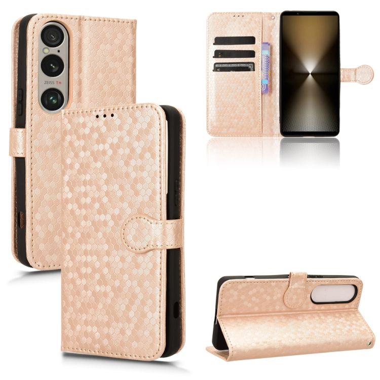 Peňaženkové puzdro Honeycomb Dot Texture Case zlaté – Sony Xperia 1 VI | Kryty na mobil Kryty na mobil | Peňaženkové puzdro Honeycomb Dot Texture Case zlaté – Sony Xperia 1 VI | Kryty na mobil