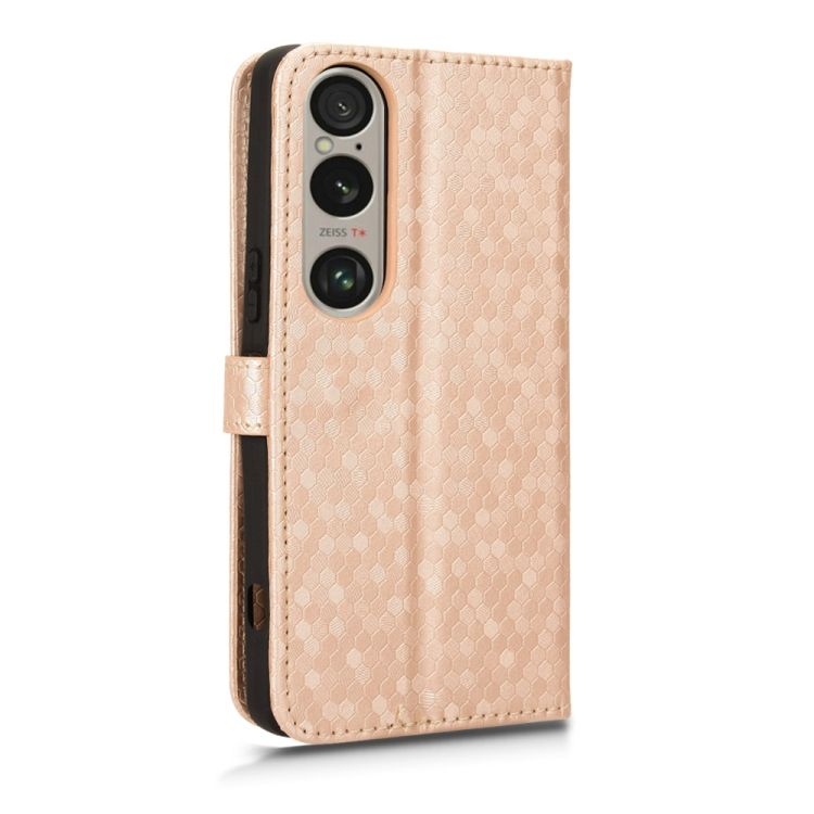 Peňaženkové puzdro Honeycomb Dot Texture Case zlaté – Sony Xperia 1 VI | Kryty na mobil Kryty na mobil | Peňaženkové puzdro Honeycomb Dot Texture Case zlaté – Sony Xperia 1 VI | Kryty na mobil
