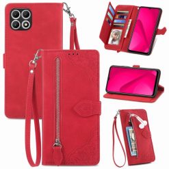 Kryty na mobil | Peňaženkové puzdro Embossing Pattern Leaf case červené – T Phone 2 | Kryty na mobil