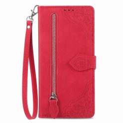 Peňaženkové puzdro Embossing Pattern Leaf case červené – T Phone 2 Pro