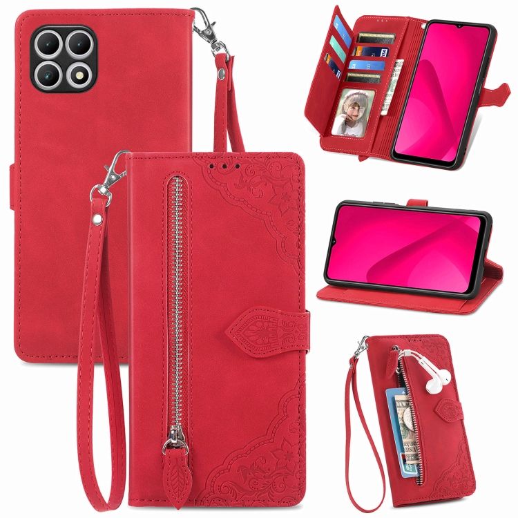 Peňaženkové puzdro Embossing Pattern Leaf case červené – T Phone 2 Pro | Kryty na mobil Kryty na mobil | Peňaženkové puzdro Embossing Pattern Leaf case červené – T Phone 2 Pro | Kryty na mobil