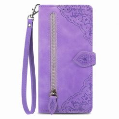 Peňaženkové puzdro Embossing Pattern Leaf case fialové – T Phone 2 Pro