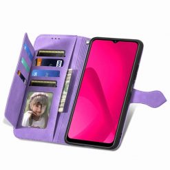 Kryty na mobil | Peňaženkové puzdro Embossing Pattern Leaf case fialové – T Phone 2 Pro | Kryty na mobil