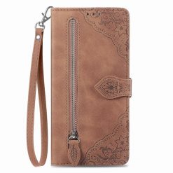 Kryty na mobil | Peňaženkové puzdro Embossing Pattern Leaf case hnedé – T Phone 2 | Kryty na mobil