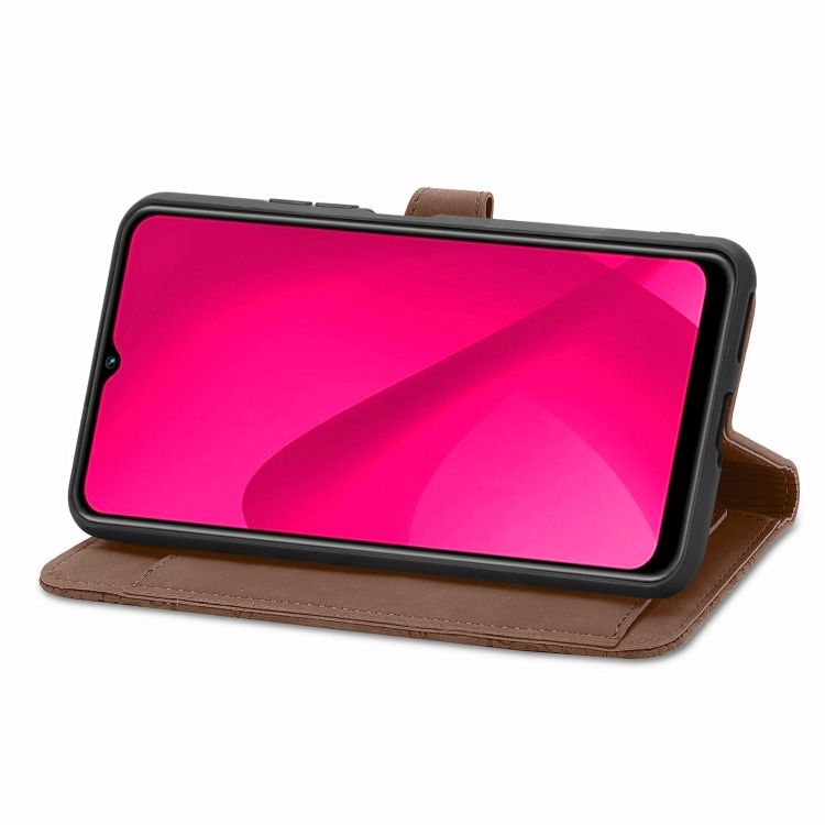 Peňaženkové puzdro Embossing Pattern Leaf case hnedé – T Phone 2 Pro | Kryty na mobil Kryty na mobil | Peňaženkové puzdro Embossing Pattern Leaf case hnedé – T Phone 2 Pro | Kryty na mobil