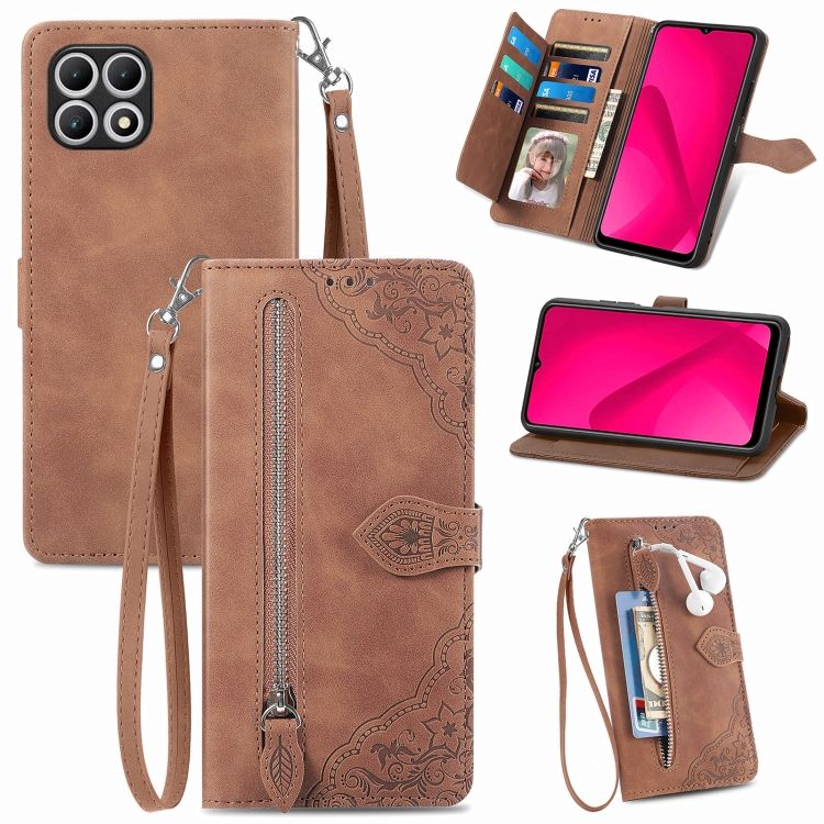 Peňaženkové puzdro Embossing Pattern Leaf case hnedé – T Phone 2 Pro | Kryty na mobil Kryty na mobil | Peňaženkové puzdro Embossing Pattern Leaf case hnedé – T Phone 2 Pro | Kryty na mobil
