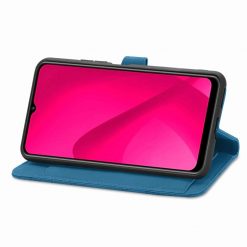 Kryty na mobil | Peňaženkové puzdro Embossing Pattern Leaf case modré – T Phone 2 | Kryty na mobil