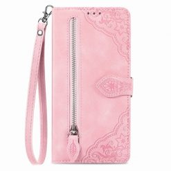 Kryty na mobil | Peňaženkové puzdro Embossing Pattern Leaf case ružové – T Phone 2 | Kryty na mobil