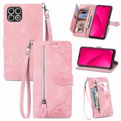 Kryty na mobil | Peňaženkové puzdro Embossing Pattern Leaf case ružové – T Phone 2 Pro | Kryty na mobil