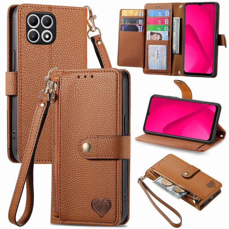 Peňaženkové puzdro Heart zip case hnedé – T Phone 2 | Kryty na mobil Kryty na mobil | Peňaženkové puzdro Heart zip case hnedé – T Phone 2 | Kryty na mobil