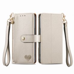 Kryty na mobil | Peňaženkové puzdro Heart zip case sivé – T Phone 2 | Kryty na mobil