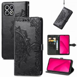 Kryty na mobil | Peňaženkové puzdro Embossing Pattern Mandala Flower čierne – T Phone 2 | Kryty na mobil