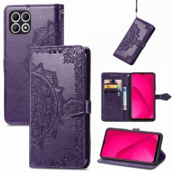 Kryty na mobil | Peňaženkové puzdro Embossing Pattern Mandala Flower fialové – T Phone 2 | Kryty na mobil