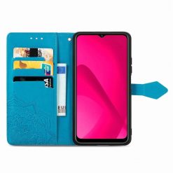 Kryty na mobil | Peňaženkové puzdro Embossing Pattern Mandala Flower modré – T Phone 2 Pro | Kryty na mobil