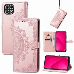 Kryty na mobil | Peňaženkové puzdro Embossing Pattern Mandala Flower ružové – T Phone 2 | Kryty na mobil