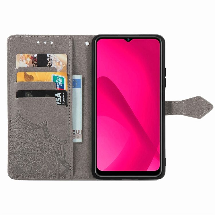 Peňaženkové puzdro Embossing Pattern Mandala Flower sivé – T Phone 2 | Kryty na mobil Kryty na mobil | Peňaženkové puzdro Embossing Pattern Mandala Flower sivé – T Phone 2 | Kryty na mobil