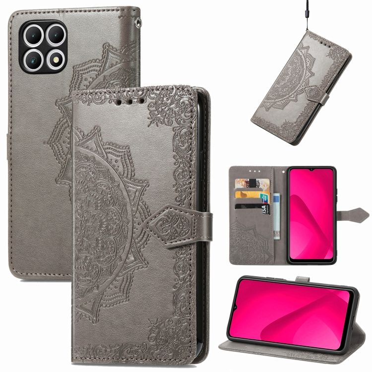 Peňaženkové puzdro Embossing Pattern Mandala Flower sivé – T Phone 2 | Kryty na mobil Kryty na mobil | Peňaženkové puzdro Embossing Pattern Mandala Flower sivé – T Phone 2 | Kryty na mobil