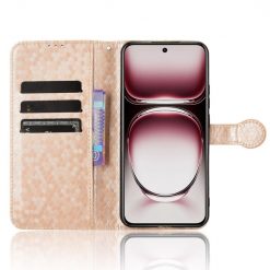 Kryty na mobil | Peňaženkové puzdro Honeycomb Dot Texture Case zlaté – Oppo Reno 12 Pro | Kryty na mobil