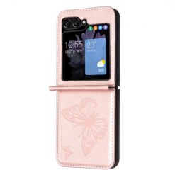 Kryty na mobil | Puzdro Embossing Pattern Motýľ bledoružové – Samsung Galaxy Z Flip 6 / Z Flip 7 FE | Kryty na mobil
