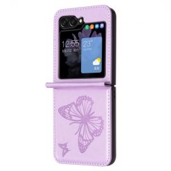 Kryty na mobil | Puzdro Embossing Pattern Motýľ fialové – Samsung Galaxy Z Flip 6 / Z Flip 7 FE | Kryty na mobil