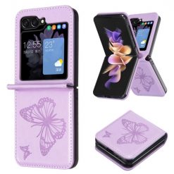 Kryty na mobil | Puzdro Embossing Pattern Motýľ fialové – Samsung Galaxy Z Flip 6 / Z Flip 7 FE | Kryty na mobil