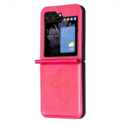 Kryty na mobil | Puzdro Embossing Pattern Motýľ tmavoružové – Samsung Galaxy Z Flip 6 / Z Flip 7 FE | Kryty na mobil