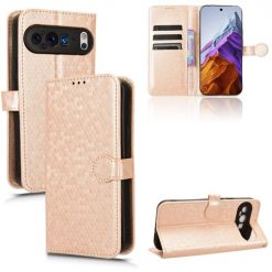 Kryty na mobil | Peňaženkové puzdro Honeycomb Dot Texture Case zlaté – Google Pixel 9 Pro | Kryty na mobil