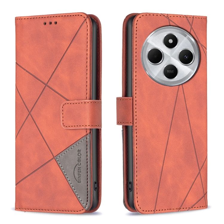 Knižkové puzdro Rhombus hnedé – Xiaomi Redmi 14C / Poco C75 | Kryty na mobil Kryty na mobil | Knižkové puzdro Rhombus hnedé – Xiaomi Redmi 14C / Poco C75 | Kryty na mobil