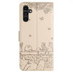 Kryty na mobil | Samsung Galaxy A16 4G/5G Peňaženkové puzdro Embossing Pattern Mačky béžové | Kryty na mobil