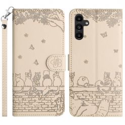 Kryty na mobil | Samsung Galaxy A16 4G/5G Peňaženkové puzdro Embossing Pattern Mačky béžové | Kryty na mobil