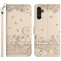 Kryty na mobil | Peňaženkové puzdro Embossing Pattern Mačky béžové – Samsung Galaxy S24 FE | Kryty na mobil