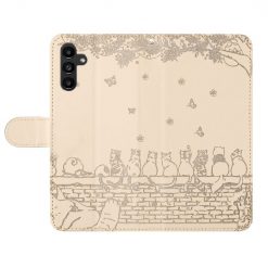 Kryty na mobil | Peňaženkové puzdro Embossing Pattern Mačky béžové – Samsung Galaxy S24 FE | Kryty na mobil