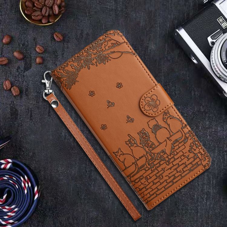 Peňaženkové puzdro Embossing Pattern Mačky hnedé – Samsung Galaxy S24 FE | Kryty na mobil Kryty na mobil | Peňaženkové puzdro Embossing Pattern Mačky hnedé – Samsung Galaxy S24 FE | Kryty na mobil
