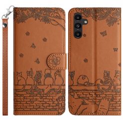 Peňaženkové puzdro Embossing Pattern Mačky hnedé – Samsung Galaxy S24 FE | Kryty na mobil Kryty na mobil | Peňaženkové puzdro Embossing Pattern Mačky hnedé – Samsung Galaxy S24 FE | Kryty na mobil