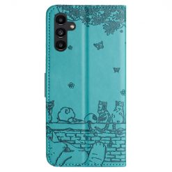 Kryty na mobil | Peňaženkové puzdro Embossing Pattern Mačky modré – Samsung Galaxy S24 FE | Kryty na mobil