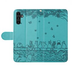 Kryty na mobil | Peňaženkové puzdro Embossing Pattern Mačky modré – Samsung Galaxy S24 FE | Kryty na mobil