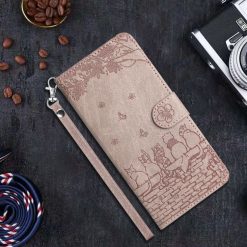Kryty na mobil | Peňaženkové puzdro Embossing Pattern Mačky sivé – Samsung Galaxy S24 FE | Kryty na mobil