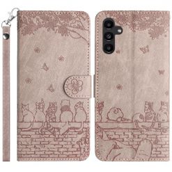 Kryty na mobil | Peňaženkové puzdro Embossing Pattern Mačky sivé – Samsung Galaxy S24 FE | Kryty na mobil