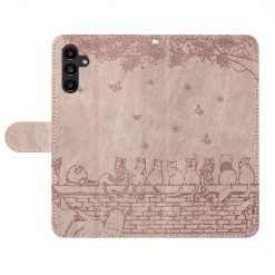 Kryty na mobil | Peňaženkové puzdro Embossing Pattern Mačky sivé – Samsung Galaxy S24 FE | Kryty na mobil